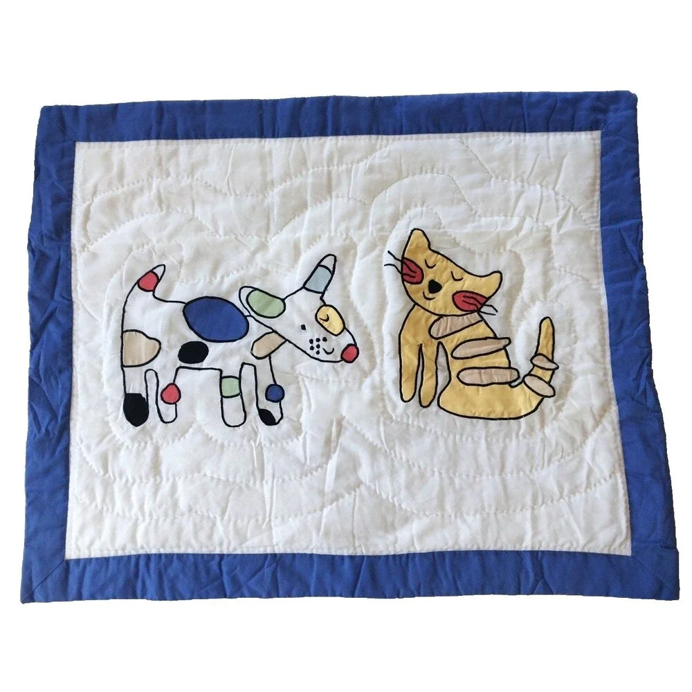 WHISPER SOFT MILLS BLUE GREEN YELLOW CAT DOG  (1) STANDARD PILLOW SHAM 30